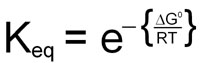 Equation of equilibrium constant (Keq) relationship to free energy change