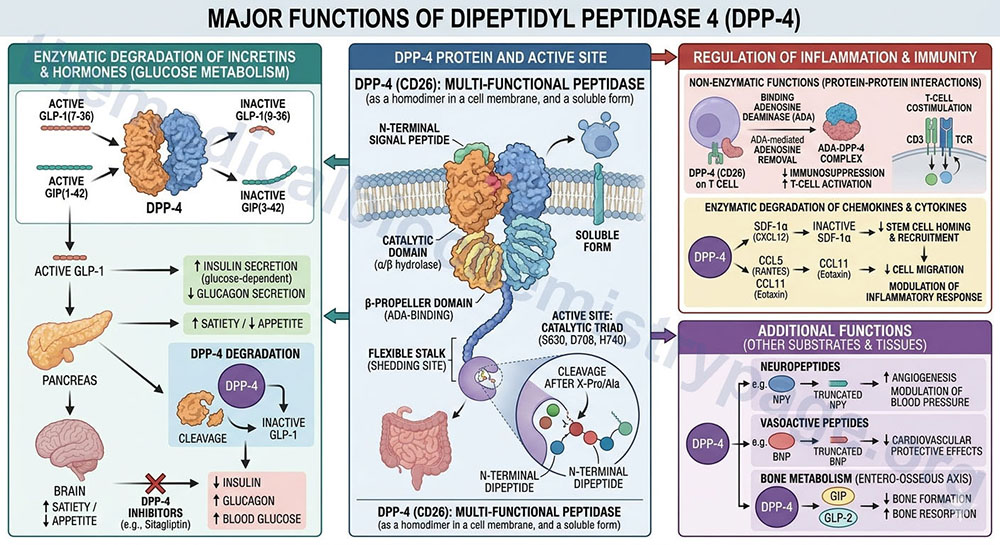 overview of the functions of dipeptidylpeptidase 4 (DPP-4) overview of the functions of dipeptidylpeptidase 4 (DPP-4)