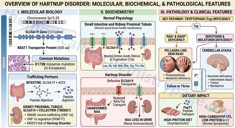 overview of the molecular metabolic and pathophysiologic associations of Hartnup disorder
