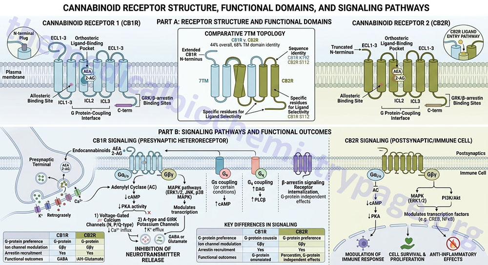 overview of the signaling pathways of the cannabinoid receptors