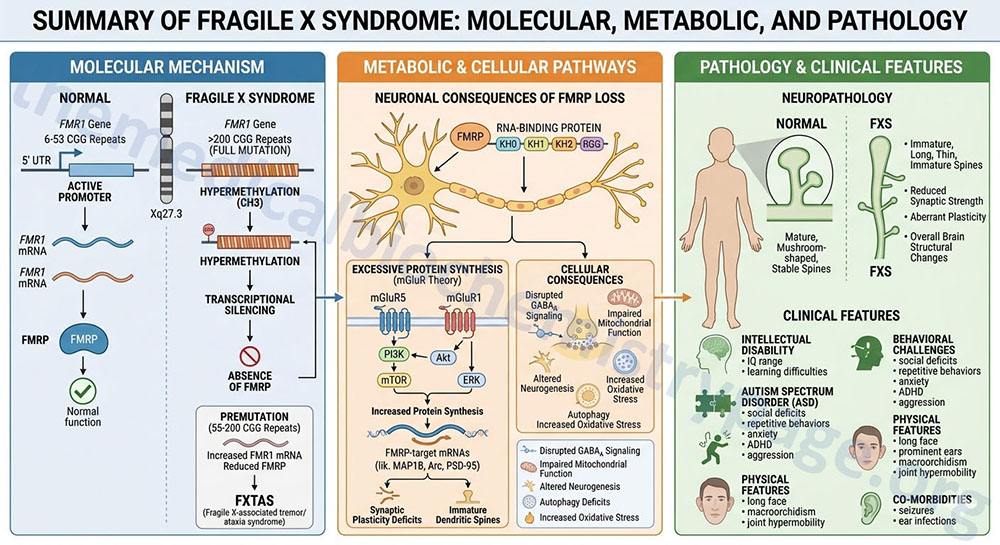 overview of the molecular metabolic and pathophysiologic associations of fragile x syndrome