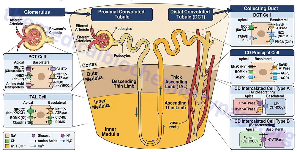 nephron and major transporters