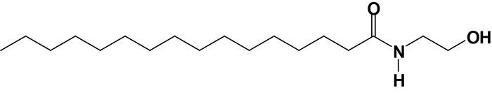 Structure of palmitoylethanolamide, PEA