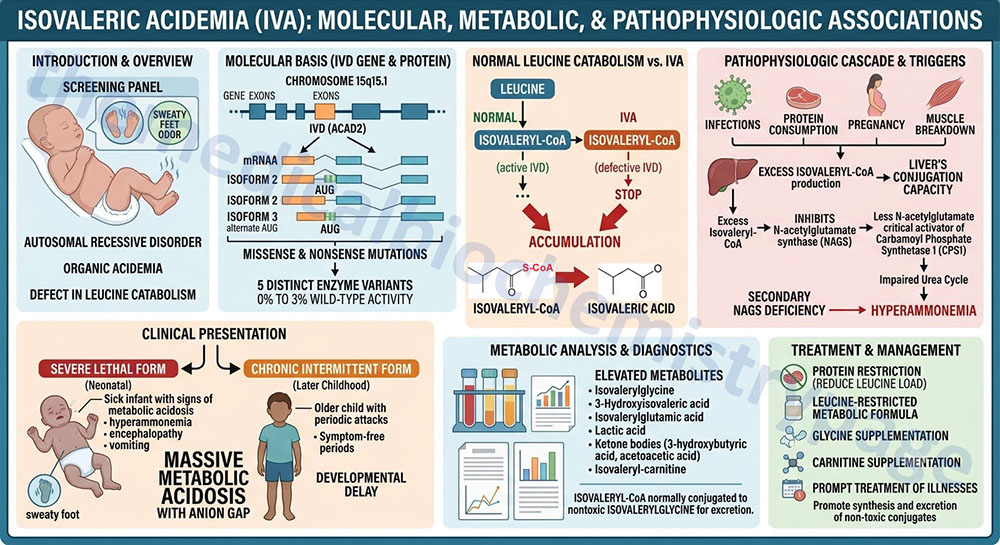 overview of the molecular, metabolic, and pathophysiological associations with isovaleric acidemia
